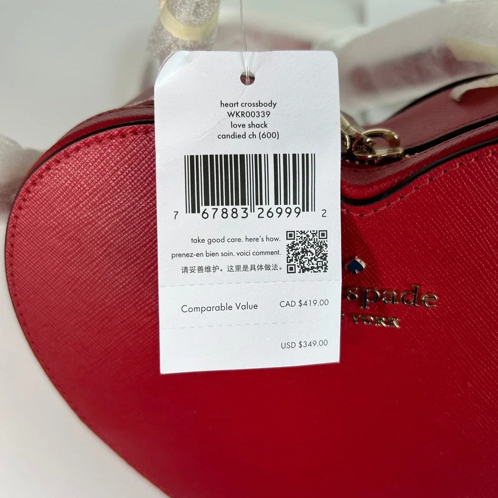 Kate Spade Love Shack Red Saffiano Leather Heart Crossbody Bag NEW